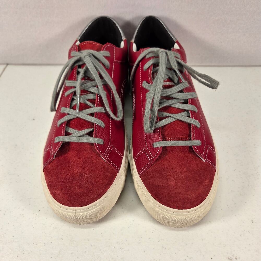 P448 Ruby Red Leather Suede Low Top Sneakers Gray Lace Shoes EU 42 NWOT - Picture 3 of 16